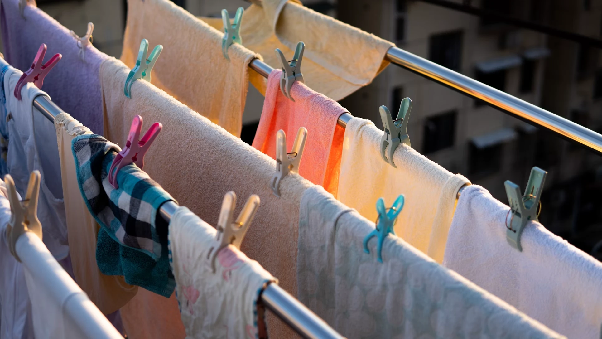 Clothesline with clothes drying outside